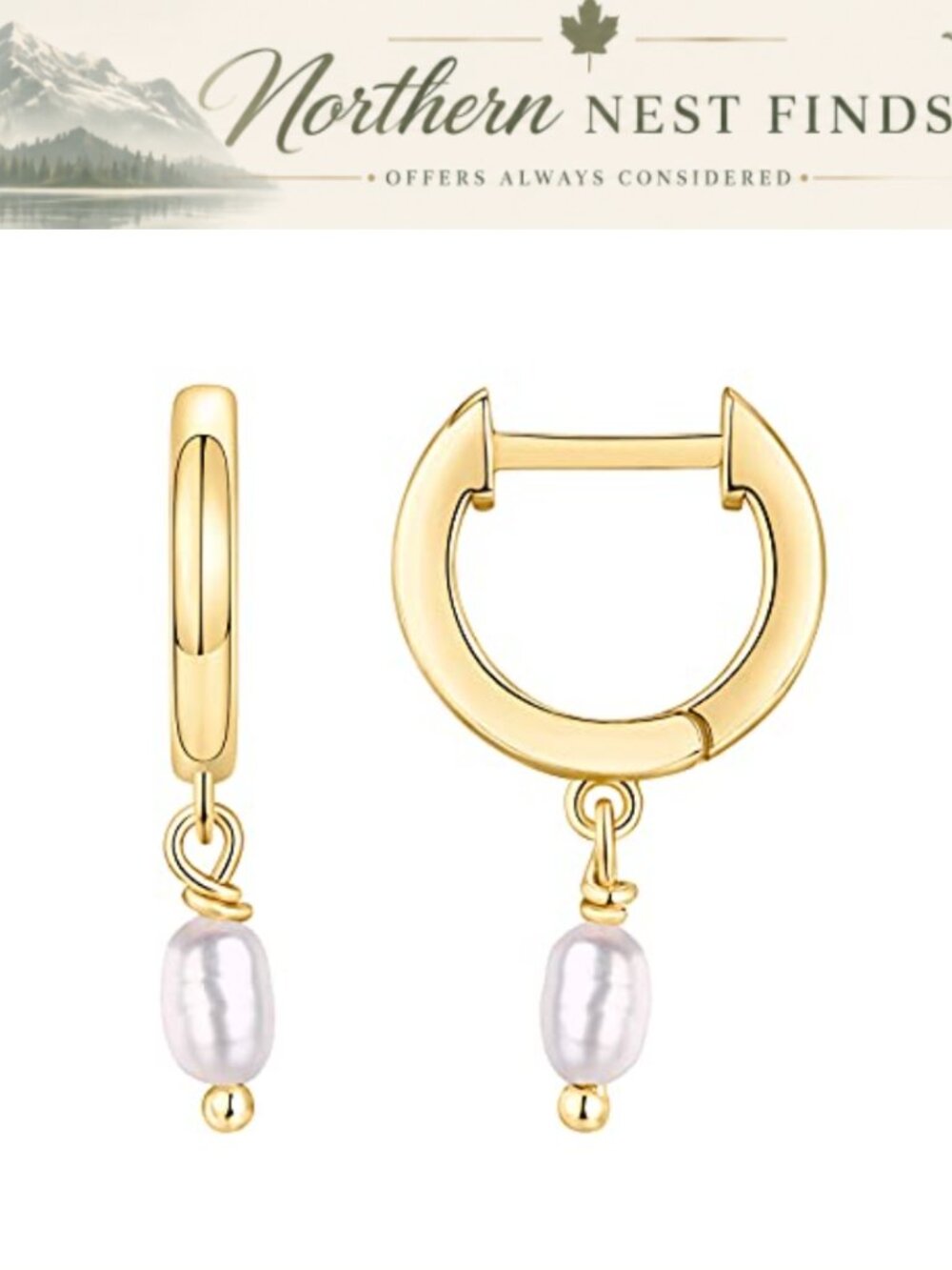14K Gold Plated Dainty Huggie Hoop Earrings with Pearl Dangle